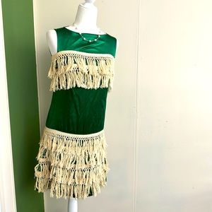 Vintage 60s Emerald Green Fringe Mini Dress